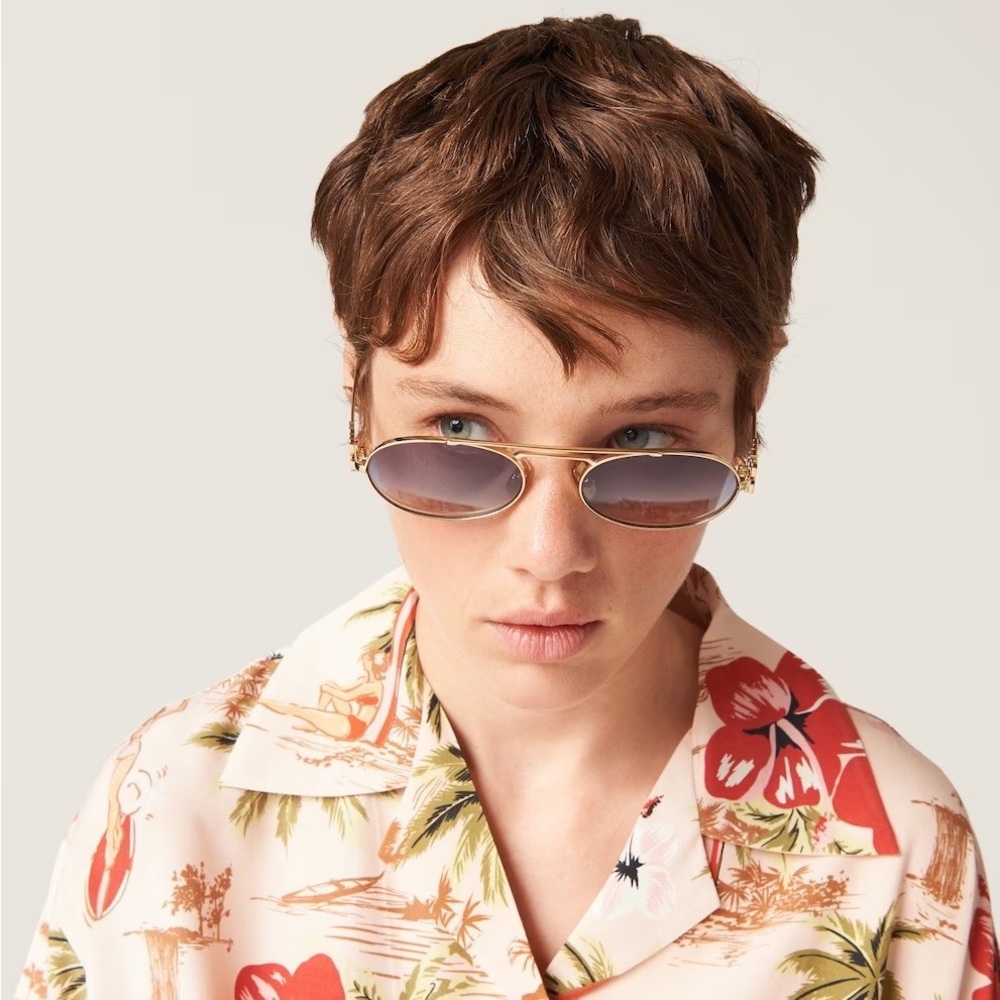 NEW MIU MIU MU54ZS 5AK30C WOMEN SUNGLASSES SMU 54Z GOLD OVAL MU 54ZS 5AK30C